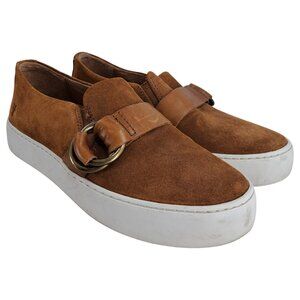 Frye Lena Harness Slip On Suede Loafers Low Top Sneakers Size 6.5 Brown Leather